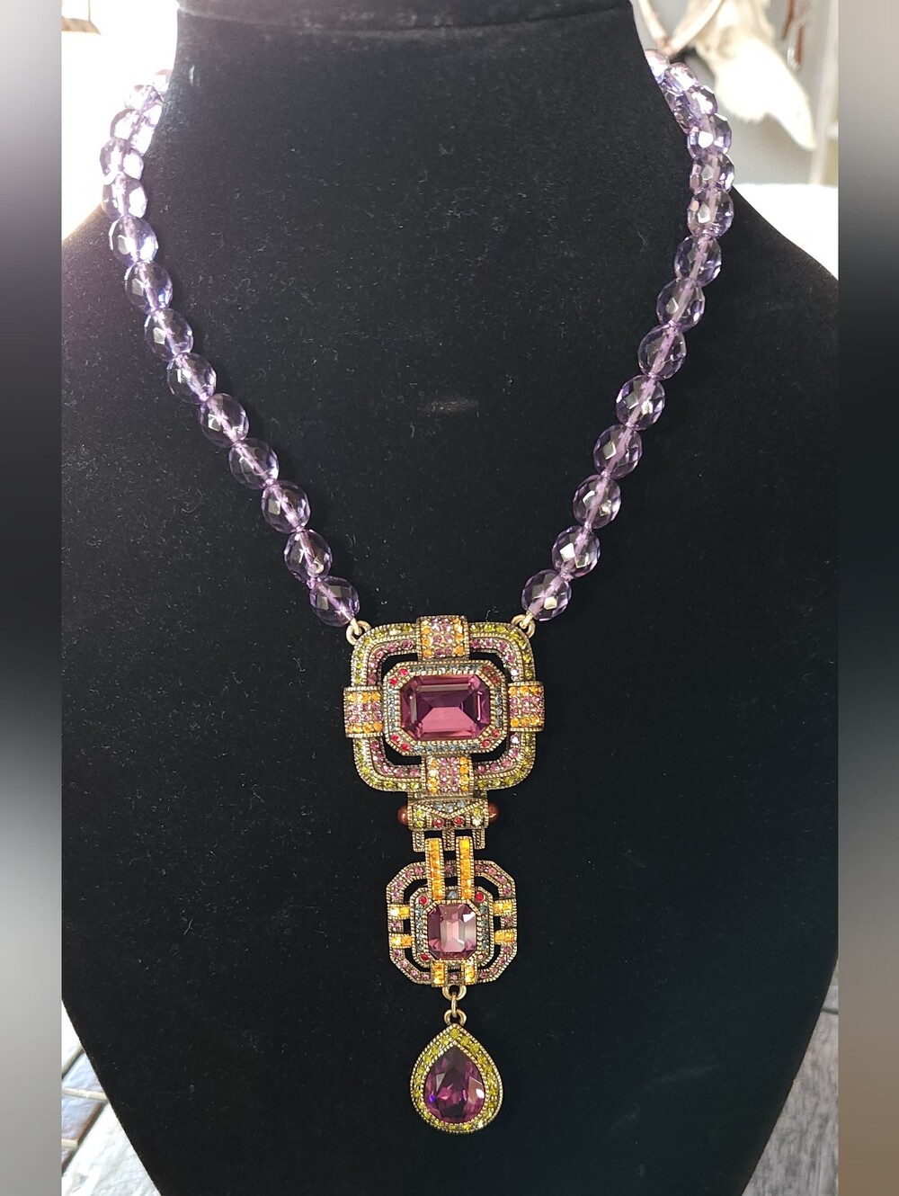 Heidi Daus Divinely Deco Purple Crystal Art Deco Necklace Box